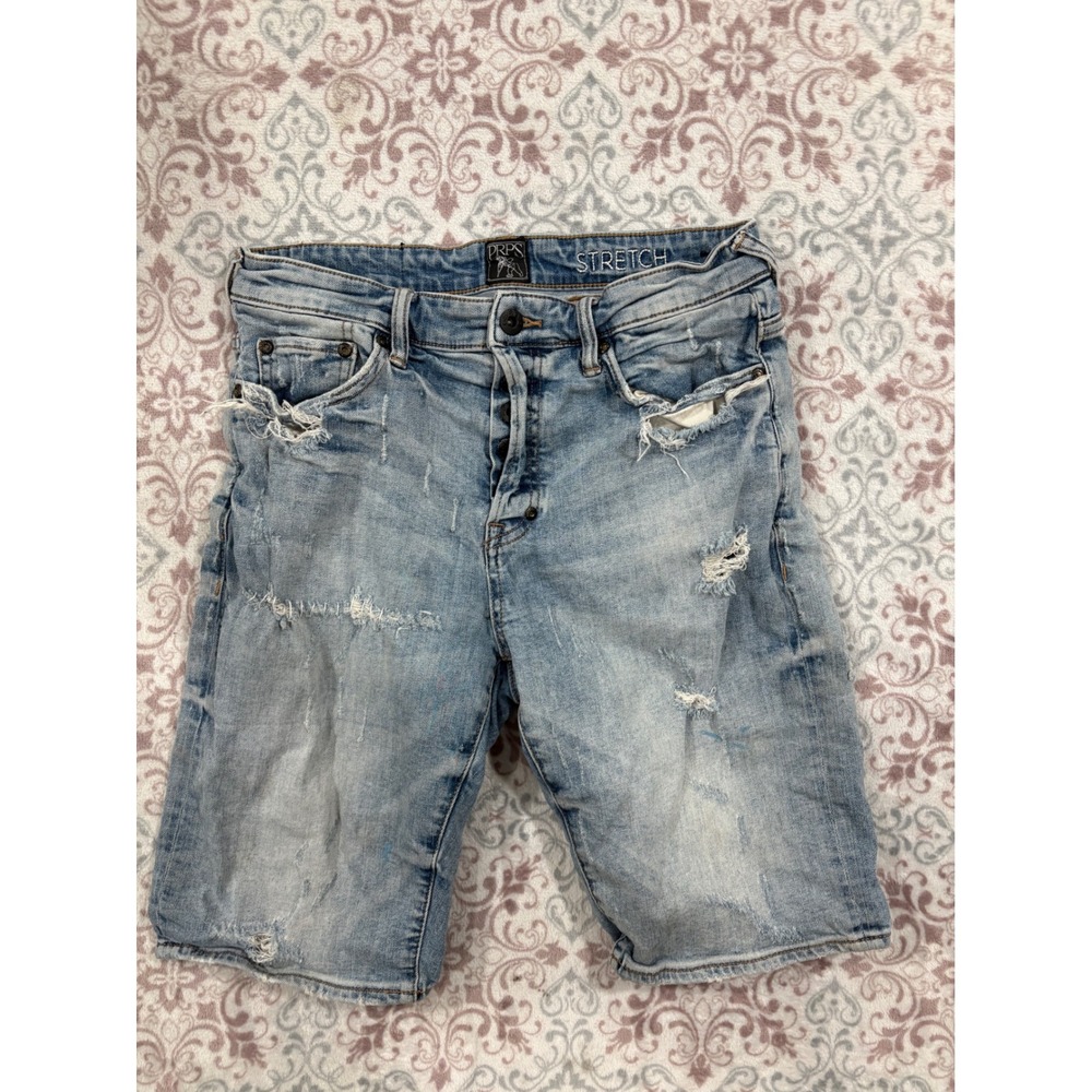 PRPS Mens Distressed Stretch Denim Shorts Light Wash Size 29 Button Fly